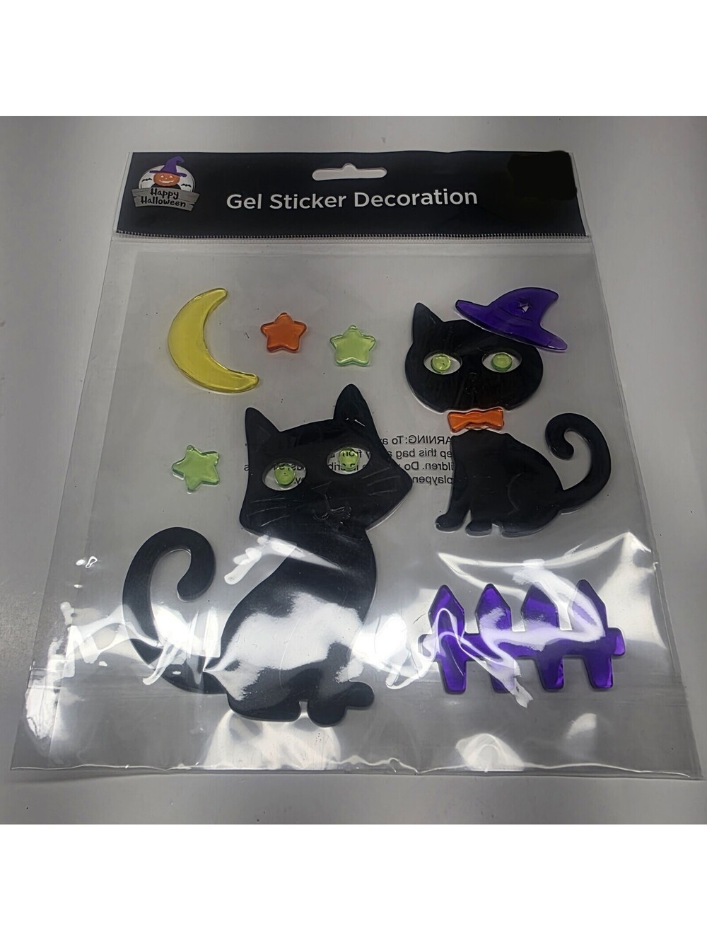 Halloween Window Gel Sticker Decorations Black Cat Holiday Decor New Sealed